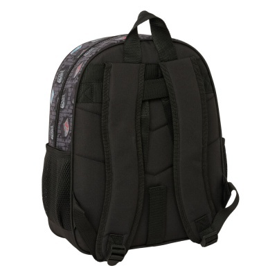 Mochila preta com alças acolchoadas e padrão colorido
