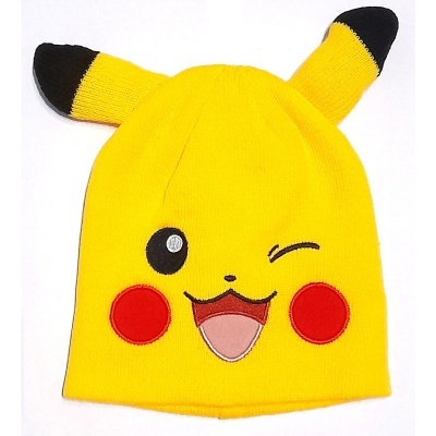 Gorro amarelo com rosto sorridente e orelhas pretas e amarelas
