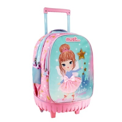 Mochila infantil azul e rosa com estampa de bailarina e estrelas