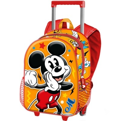 Mochila de rodas infantil com imagem do Mickey Mouse em fundo laranja