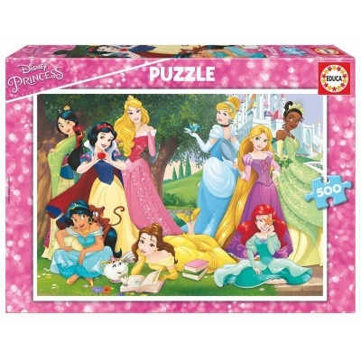 Caixa de puzzle Disney Princess com 500 peças e imagem de várias princesas