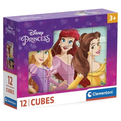 Caixa de 12 cubos Disney Princess com princesas Rapunzel, Ariel e Bela, para crianças maiores de 3 anos