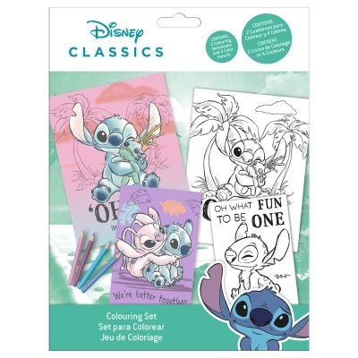 Conjunto de colorir Disney Classics com personagens Stitch e lápis de cor