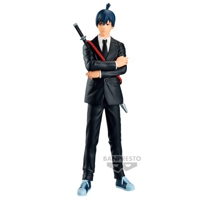 Figurine masculina com fato preto e katana vermelha e preta