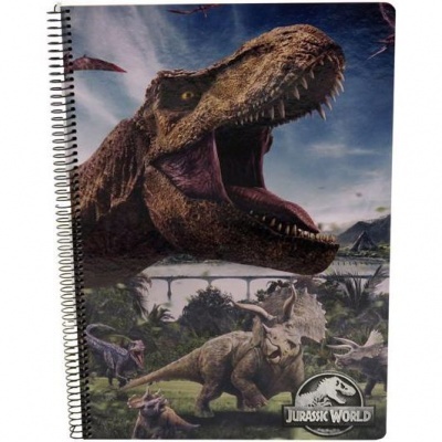 Caderno espiral capa Jurassic World com dinossauros