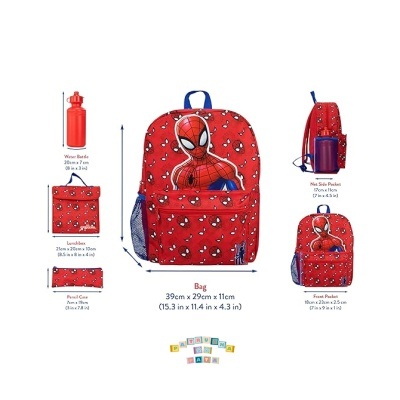 Mochila infantil Homem-Aranha vermelha com acessórios combinando
