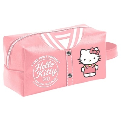 Estojinho rosa Hello Kitty com zíper e alça lateral