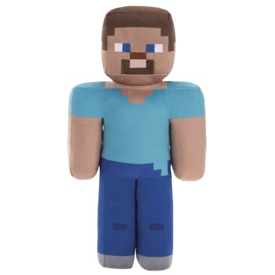 Boneco de peluche do personagem Steve de Minecraft em fundo branco