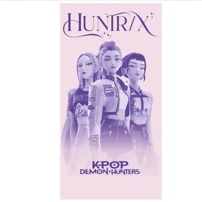 Imagem de três personagens femininas em estilo K-pop com o texto HUNIRIX e K-POP DEMON HUNTERS