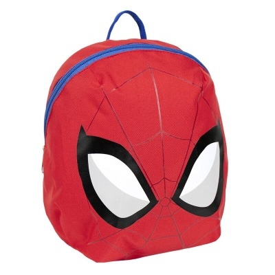 Mochila vermelha com olhos grandes do Homem-Aranha e fecho azul