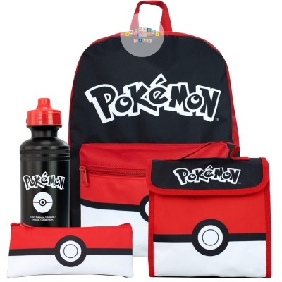Mochila, estojo, saco e garrafa com design Pokébola e logo POKÉMON