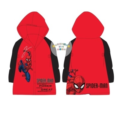 Casaco vermelho e preto com estampado do Homem-Aranha e texto