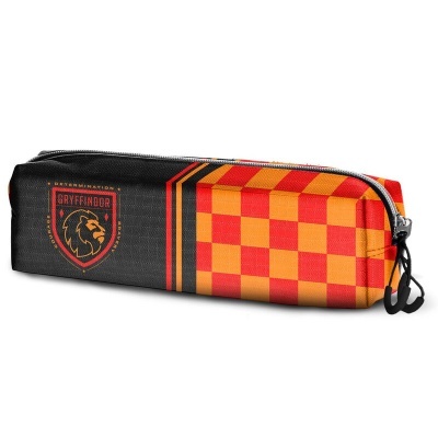 Estojo preto, laranja e vermelho com emblema Gryffindor