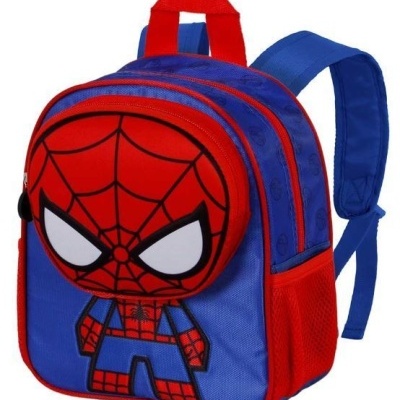 Mochila infantil azul e vermelha com desenho do Homem-Aranha cartoon
