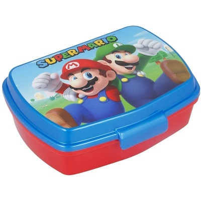 Lunchbox Super Mario com tampa azul e base vermelha