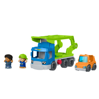 Brinquedo Little People com caminhão azul e verde e duas figuras humanas pequenas
