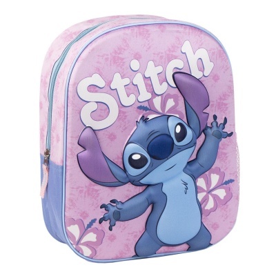Mochila infantil rosa com personagem Stitch e texto 'Stitch'