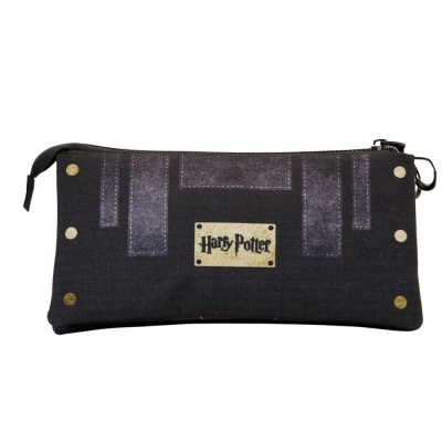 Estojo preto com design cinzento e etiqueta Harry Potter