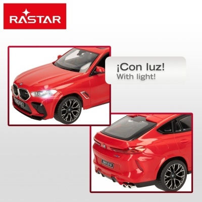 Miniatura de carro desportivo vermelho com luzes acesas e logótipo RASTAR