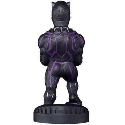 Figura colecionável do Black Panther vista de costas em preto com detalhes roxos