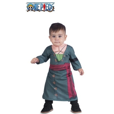 Fantasia infantil One Piece com faixa vermelha e verde escuro