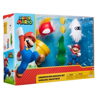 Conjunto de figuras Super Mario Underwater Diorama Set em embalagem colorida