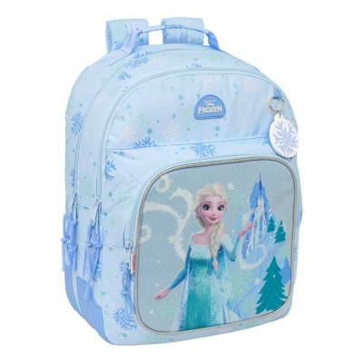 Mochila azul clara com flocos de neve e personagem Elsa do Frozen