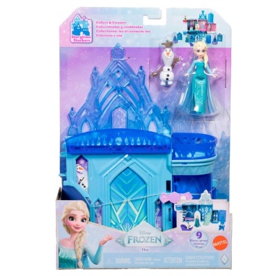 Brinquedo de castelo azul com bonecos Elsa e Olaf do filme Frozen em embalagem