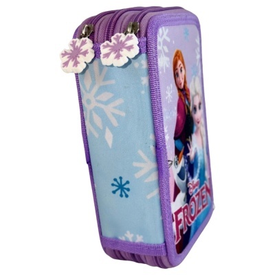 Estojo duplo azul e lilás com personagens Frozen e flocos de neve