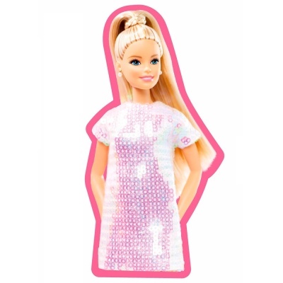 Boneca Barbie com vestido branco e rosa de lantejoulas