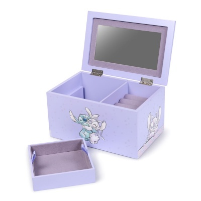 Caixa de joias lilás com espelho e figura do Stitch