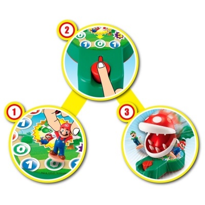 Jogo de tabuleiro Mario com figuras e planta piranha móvel