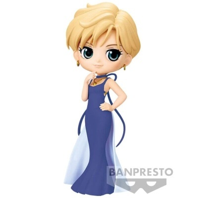 Estatueta de personagem feminina com vestido azul e cabelo loiro curto