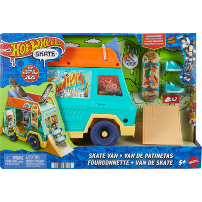 Conjunto Hot Wheels Skate com carrinha, skates, sapatilhas e rampa em embalagem colorida