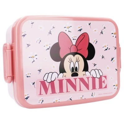 Estojo rosa com Minnie Mouse desenhada e texto MINNIE