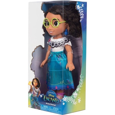Boneca Mirabel Madrigal da Disney Encanto com vestido azul na caixa