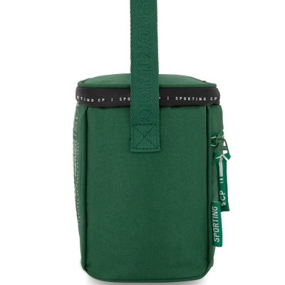 Saco verde com fecho e alça, com texto Sporting CP