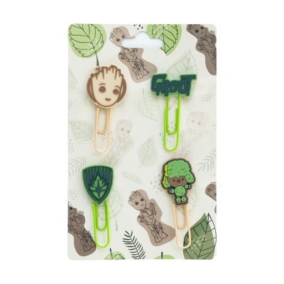 Conjunto de 4 clips de papel decorativos com tema Groot em embalagem decorada