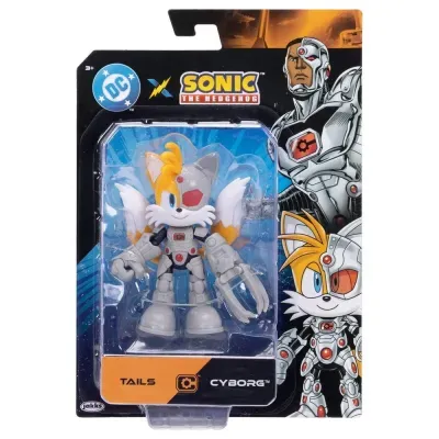 Boneco Tails Cyborg da coleção DC x Sonic The Hedgehog em embalagem blister