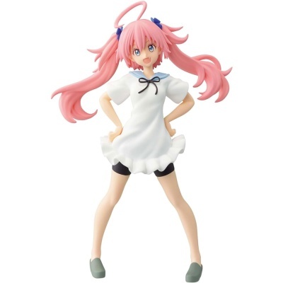 Figura anime feminina com cabelo rosa e vestido branco