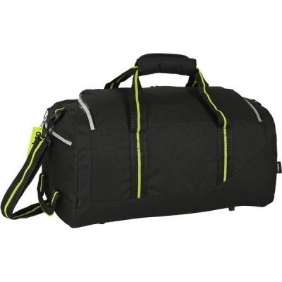 Mala de desporto preta com detalhes verdes fluorescentes e alça ajustável