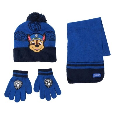 Conjunto infantil azul com gorro, cachecol e luvas Paw Patrol