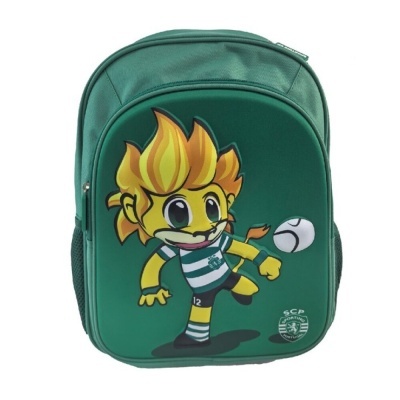 Mochila verde com mascote de futebol e logótipo Sporting Portugal