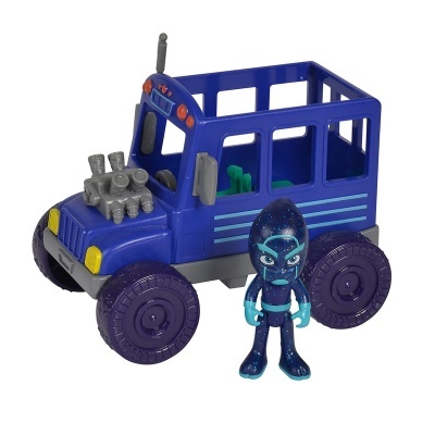 Brinquedo carrinha azul com figura de ação azul escuro