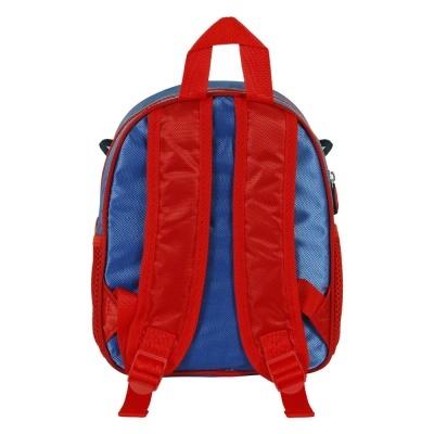 mochila azul com alças vermelhas