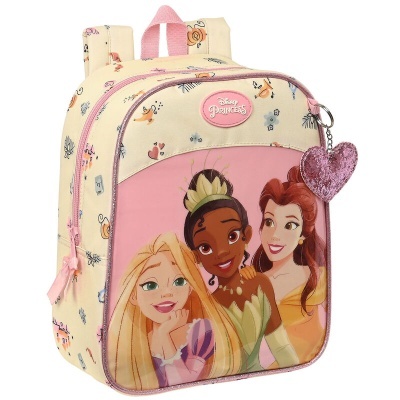Mochila infantil cor-de-rosa e creme com princesas Disney