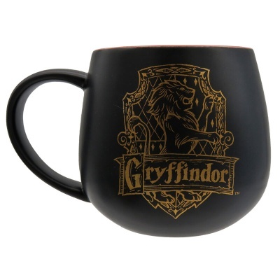 Caneca preta com brasão dourado Gryffindor