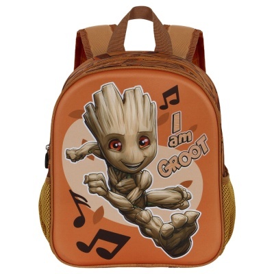 Mochila castanha com personagem Groot e texto I am GROOT