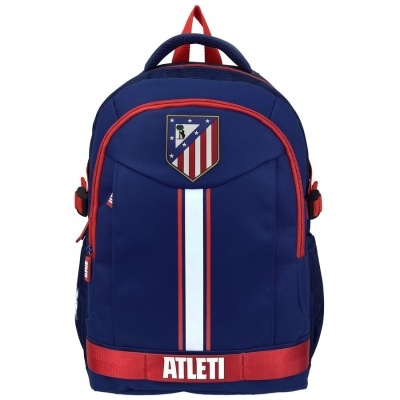 Mochila desportiva azul com detalhes vermelhos e logótipo em escudo
