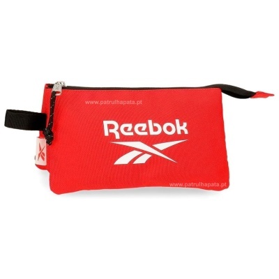 Estojo vermelho da Reebok com fecho e alça preta.
